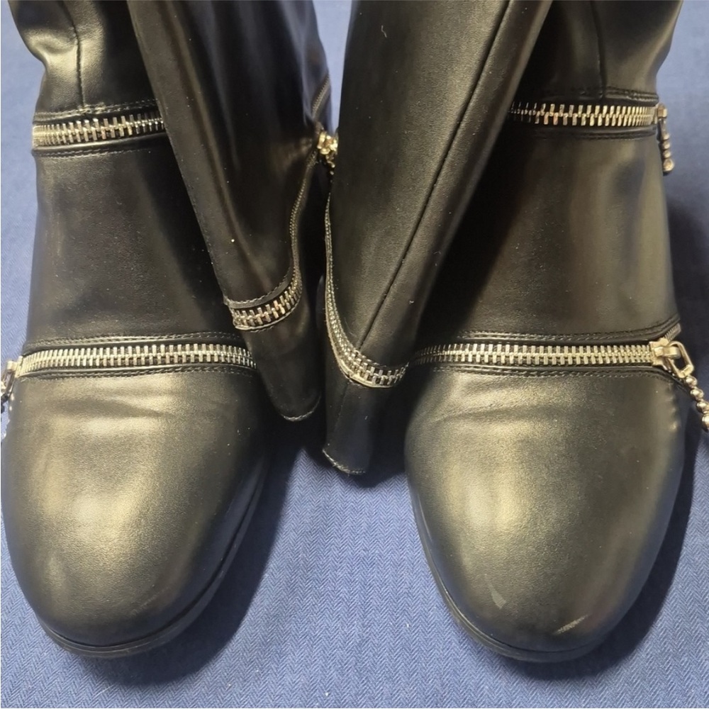 AIJIVOU Women's Stiletto Mid Calf Boots Solid Black Sexy Zip Detail High Heel - Picture 3 of 9